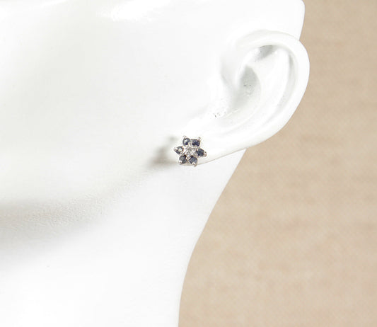 9ct White Gold Sapphire & Diamond Flower Stud Earrings