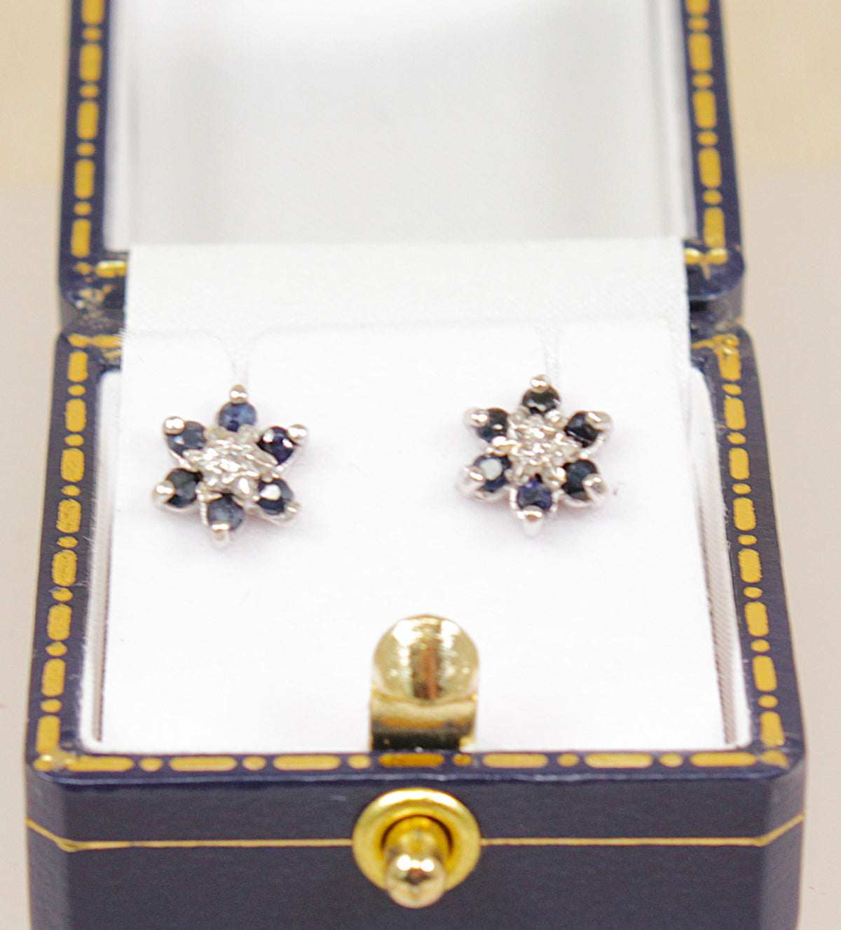 9ct White Gold Sapphire & Diamond Flower Stud Earrings