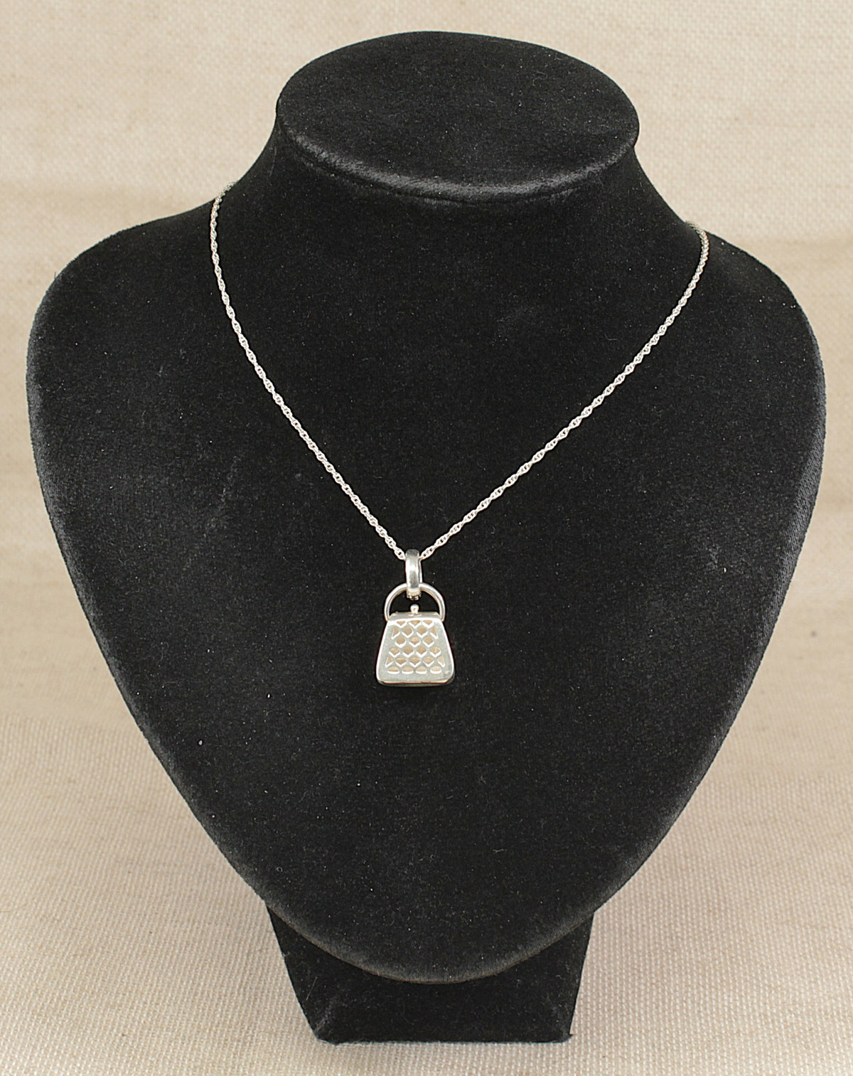 Vintage Sterling Silver & Marcasite Mini Handbag Perfume Pendant Necklace