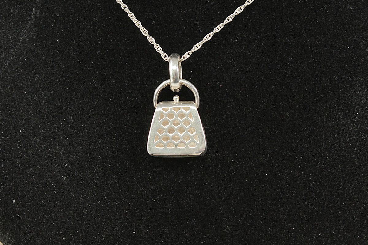 Vintage Sterling Silver & Marcasite Mini Handbag Perfume Pendant Necklace