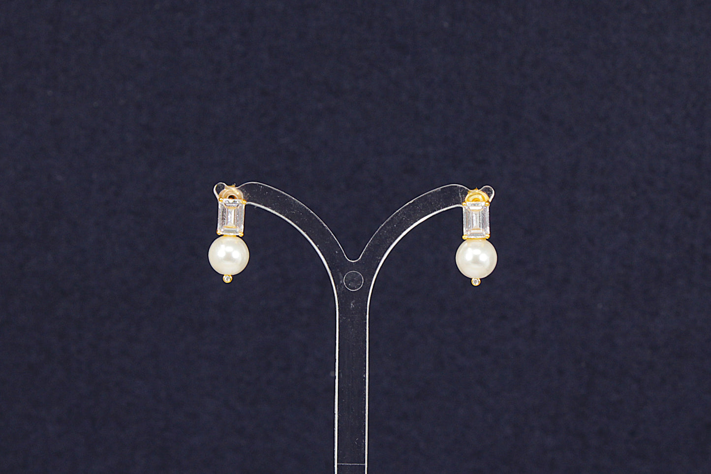 Elegant Sterling Silver Gilt Faux Pearl & Crystal Stud Earrings
