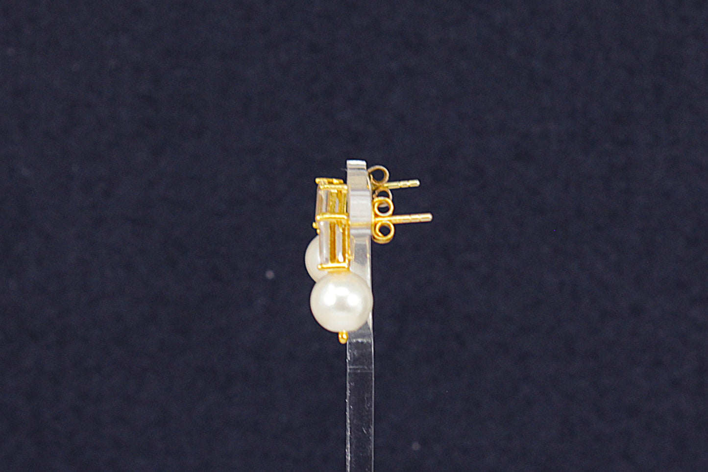 Elegant Sterling Silver Gilt Faux Pearl & Crystal Stud Earrings