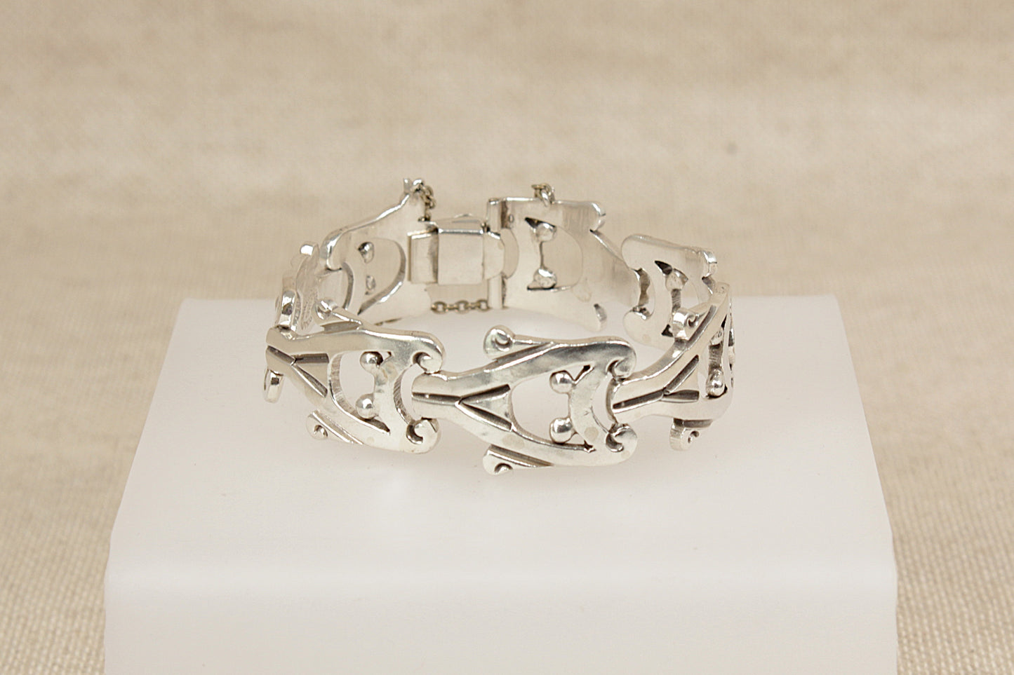 Heavy Sterling Silver Taxco, Mexico Ornate Link Bracelet - 7 ¼ "