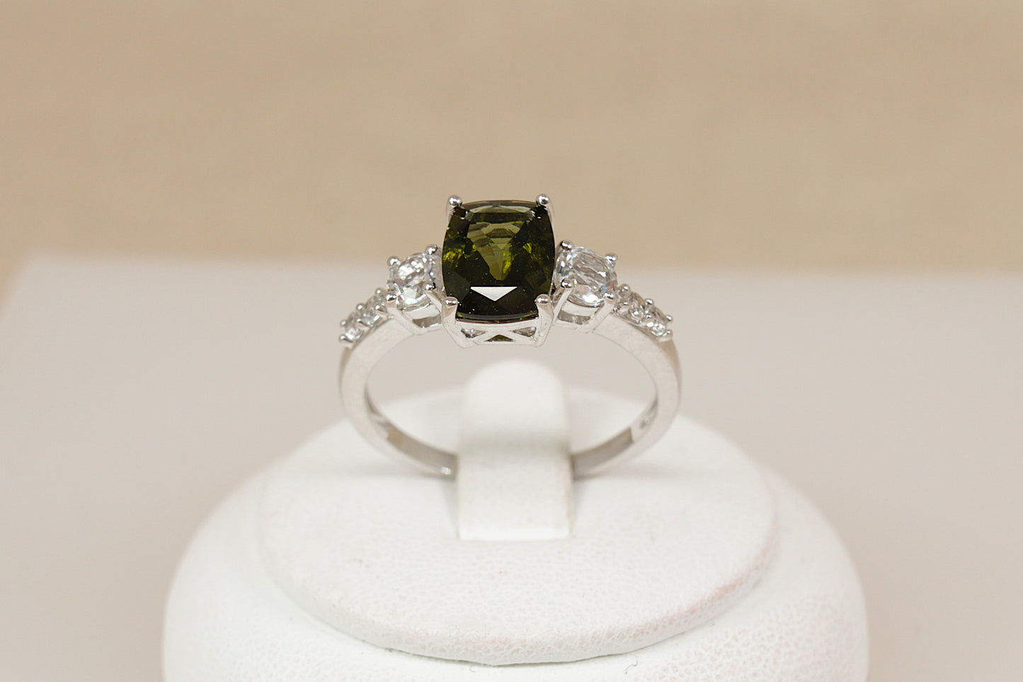 Silver Green Amethyst & White Topaz Ring