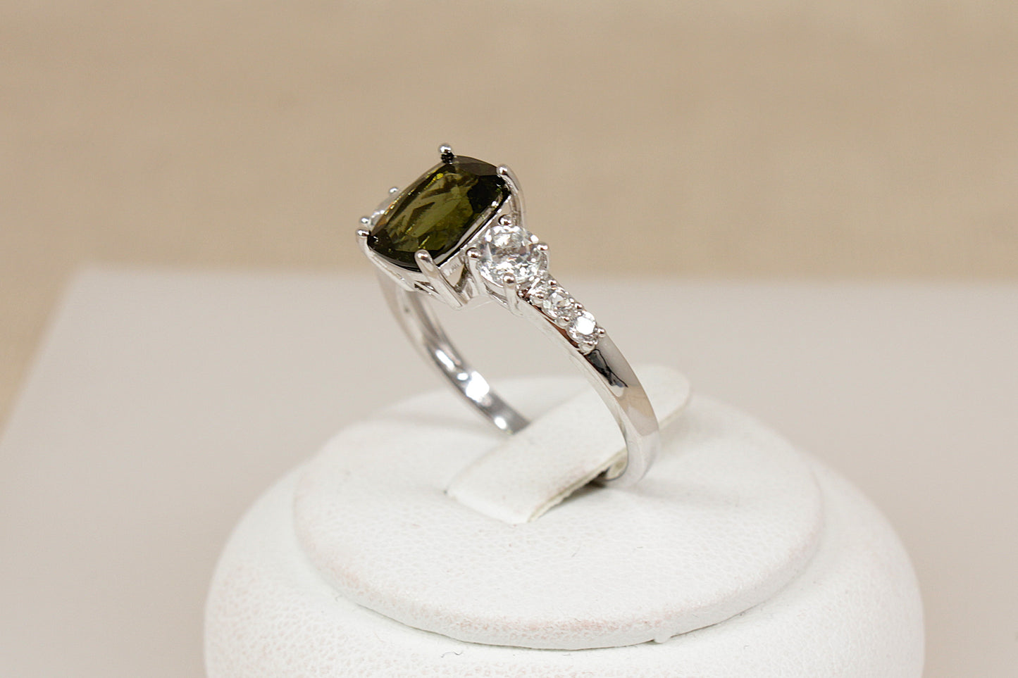 Silver Green Amethyst & White Topaz Ring