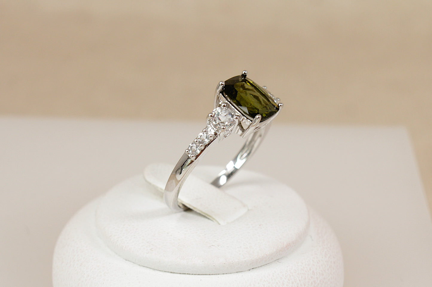 Silver Green Amethyst & White Topaz Ring