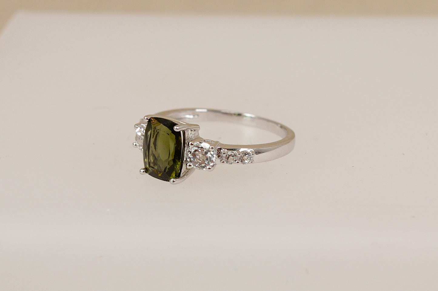 Silver Green Amethyst & White Topaz Ring