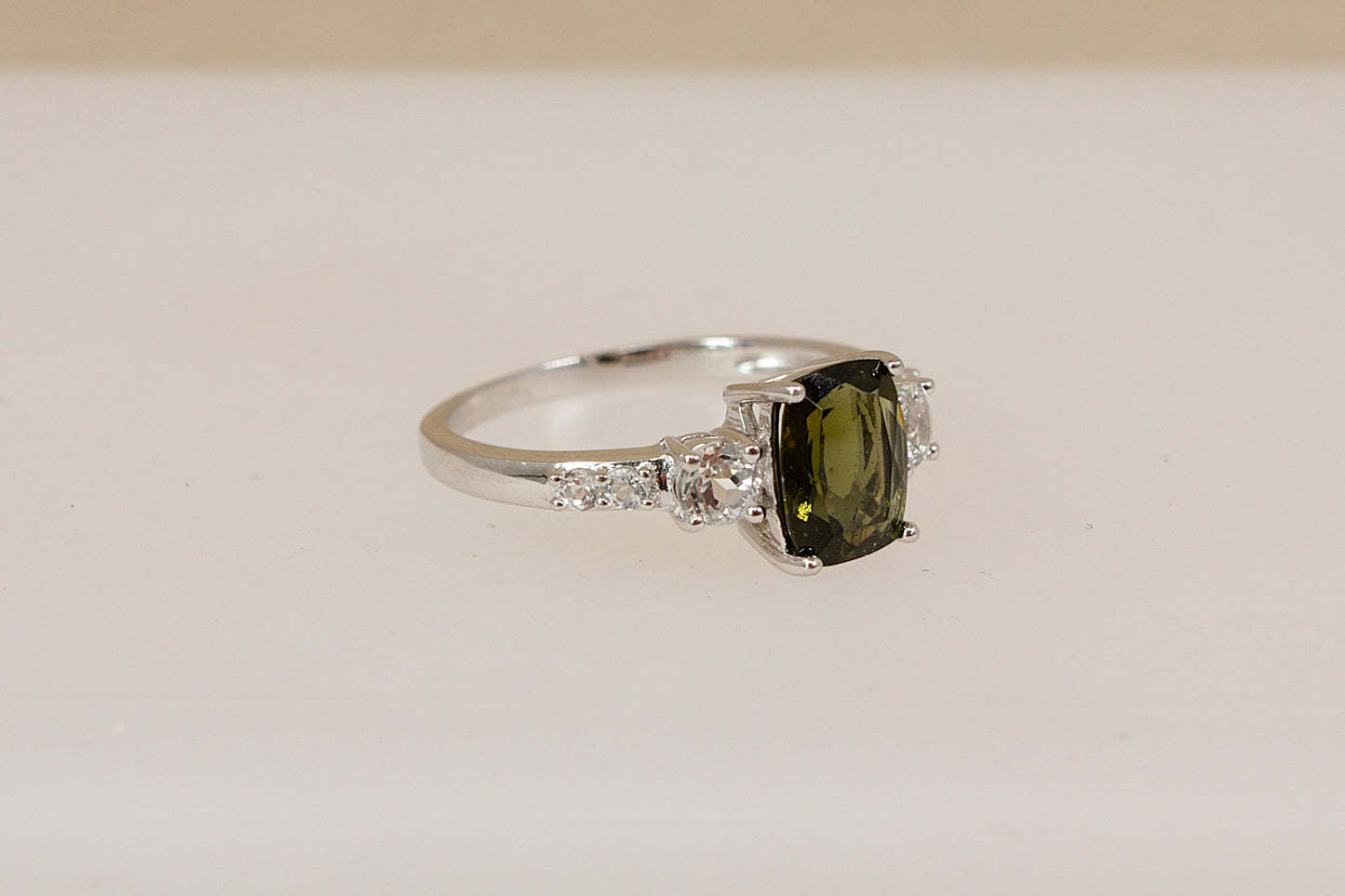Silver Green Amethyst & White Topaz Ring