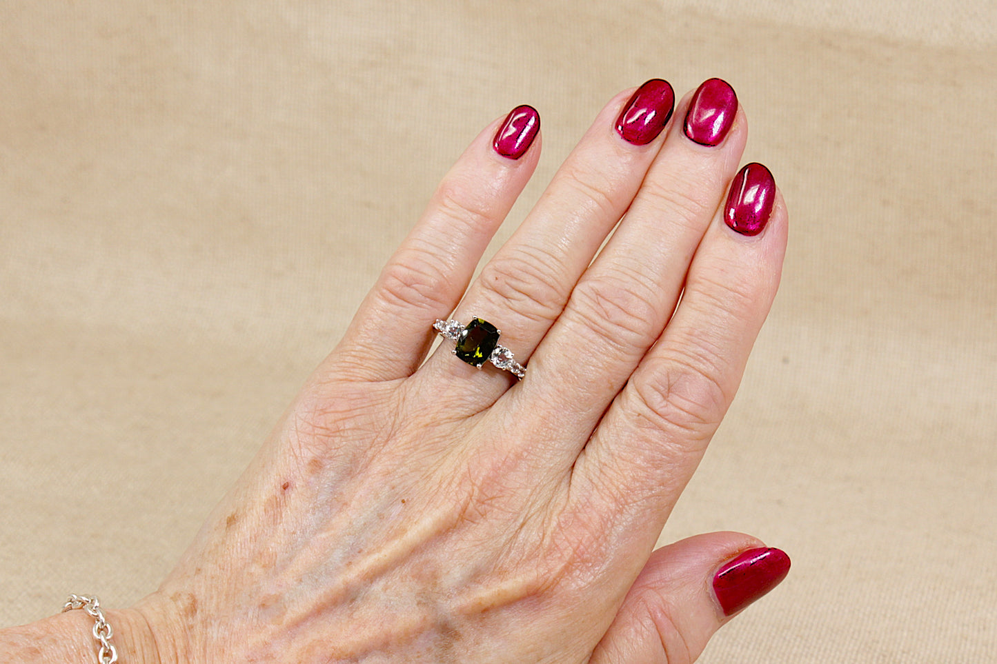 Silver Green Amethyst & White Topaz Ring