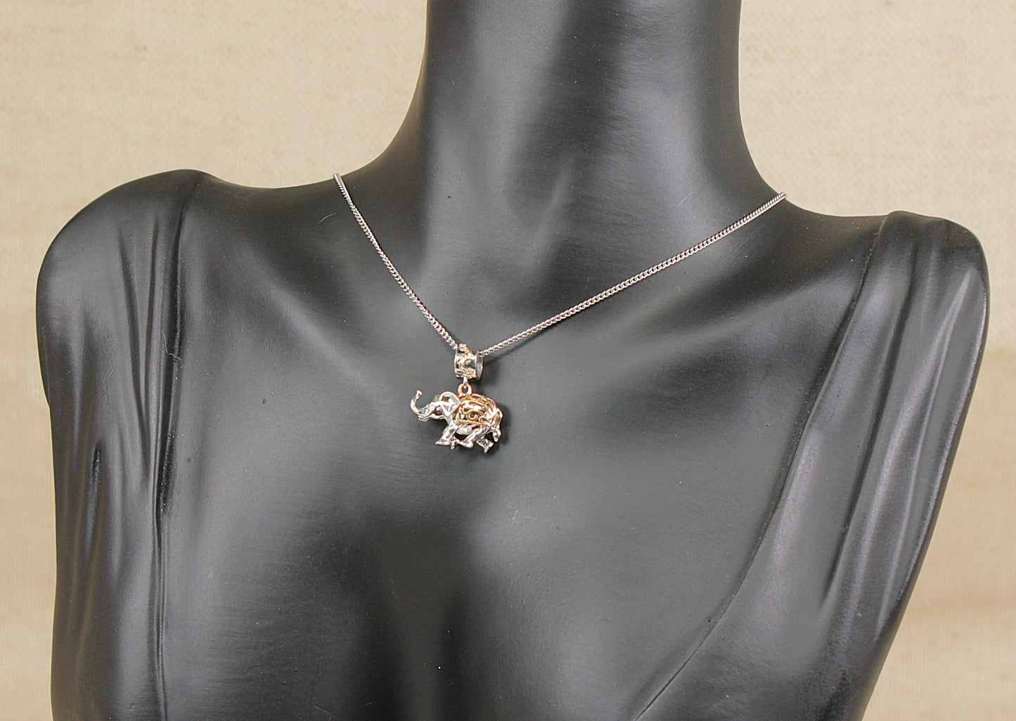 Silver Gold Elephant Pendant and Chain Necklace by Clogau