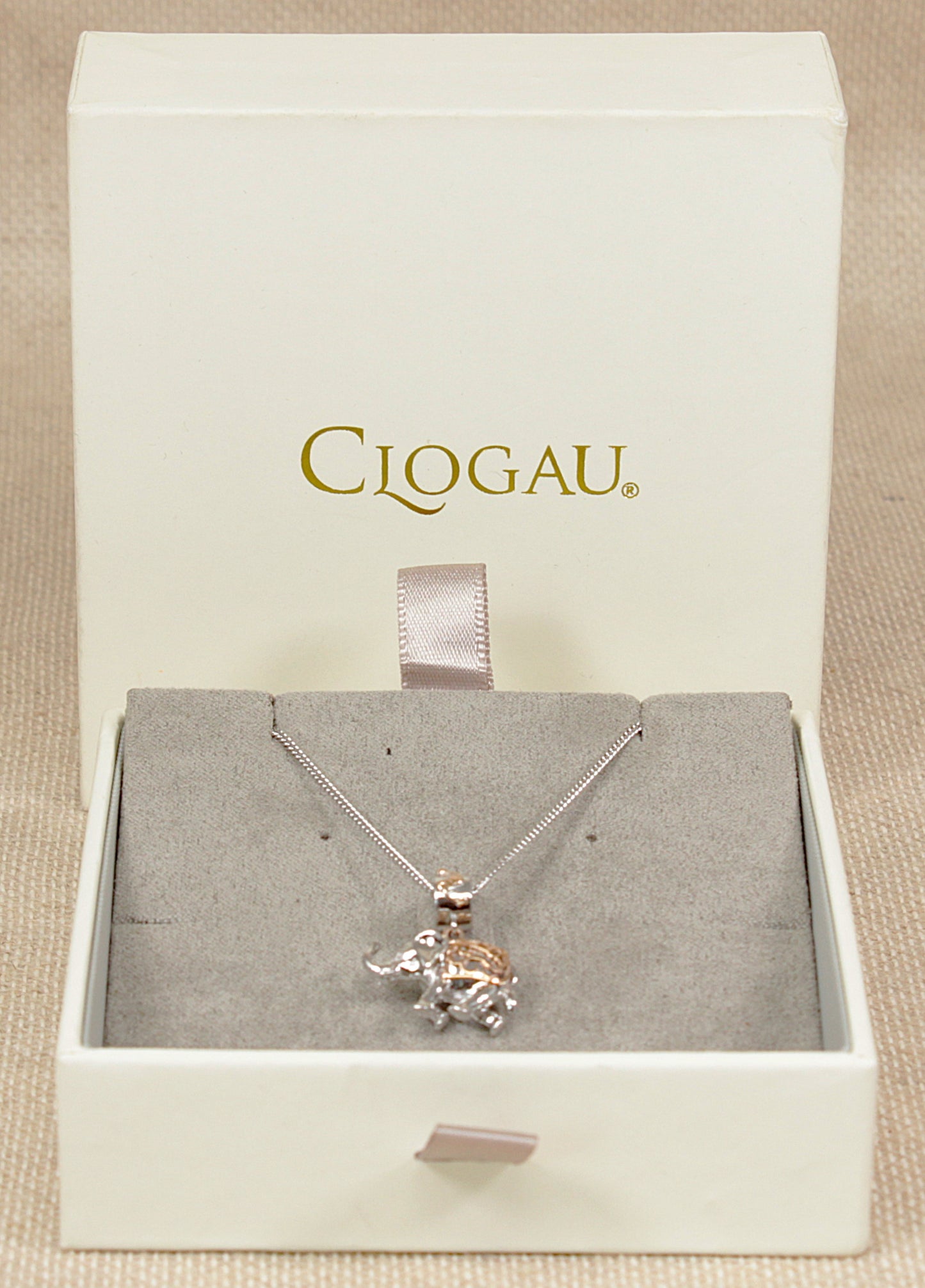 Silver Gold Elephant Pendant and Chain Necklace by Clogau
