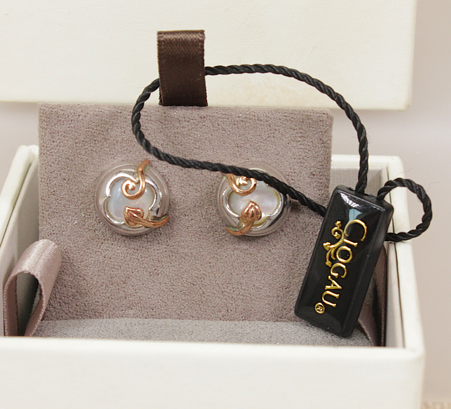 Charming Silver & Gold Mother of Pearl Stud Earrings by Clogau
