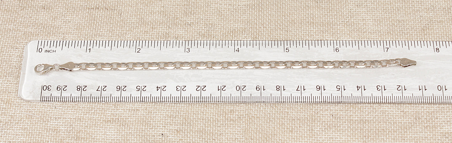 Stylish Sterling Silver Flat Curb Link Bracelet – 7½ Inches