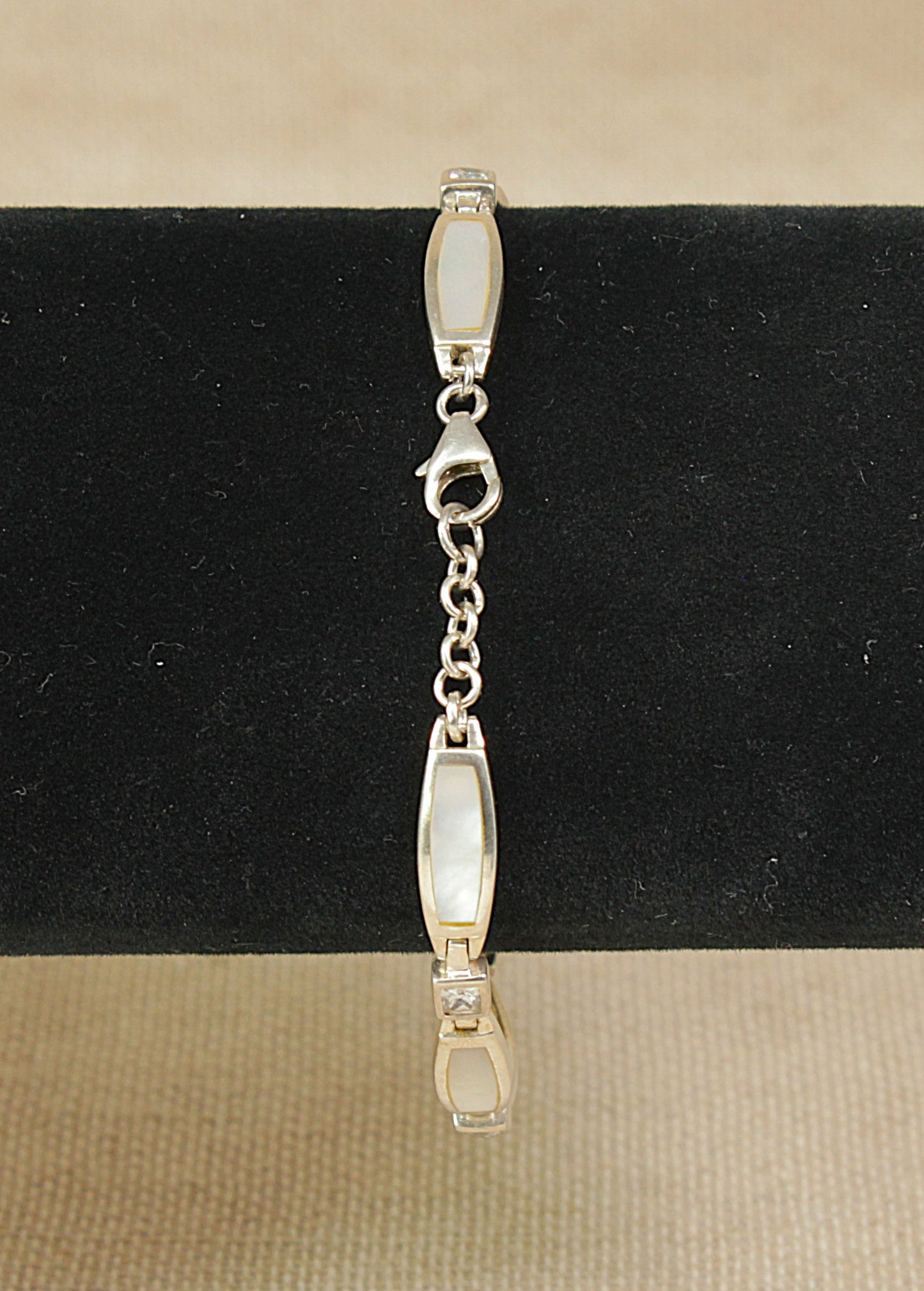 Pretty Sterling Silver, Mother of Pearl & CZ Link Bracelet