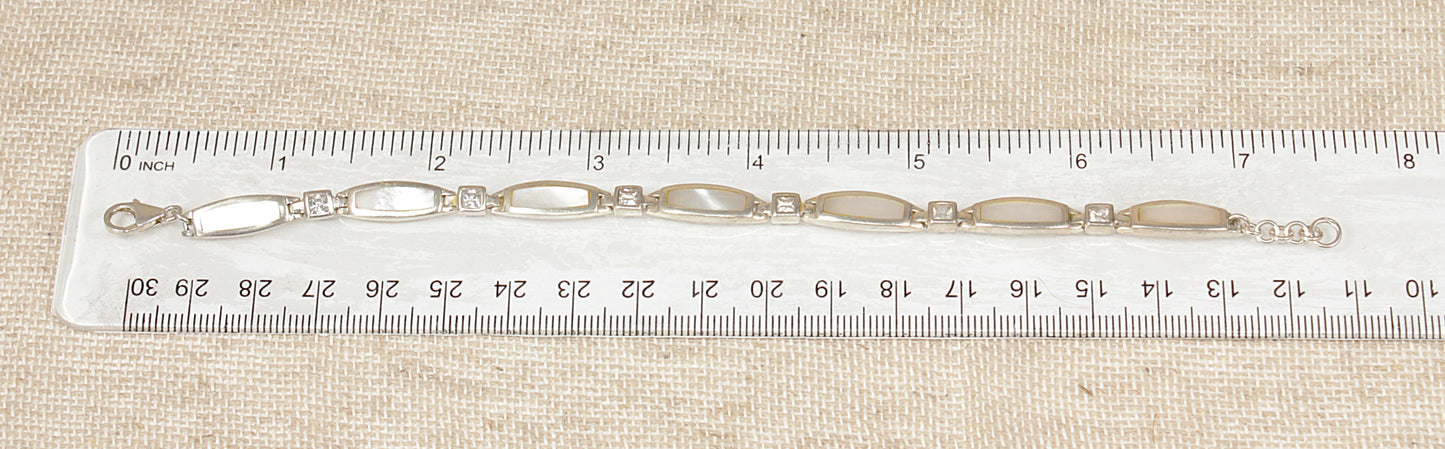 Pretty Sterling Silver, Mother of Pearl & CZ Link Bracelet