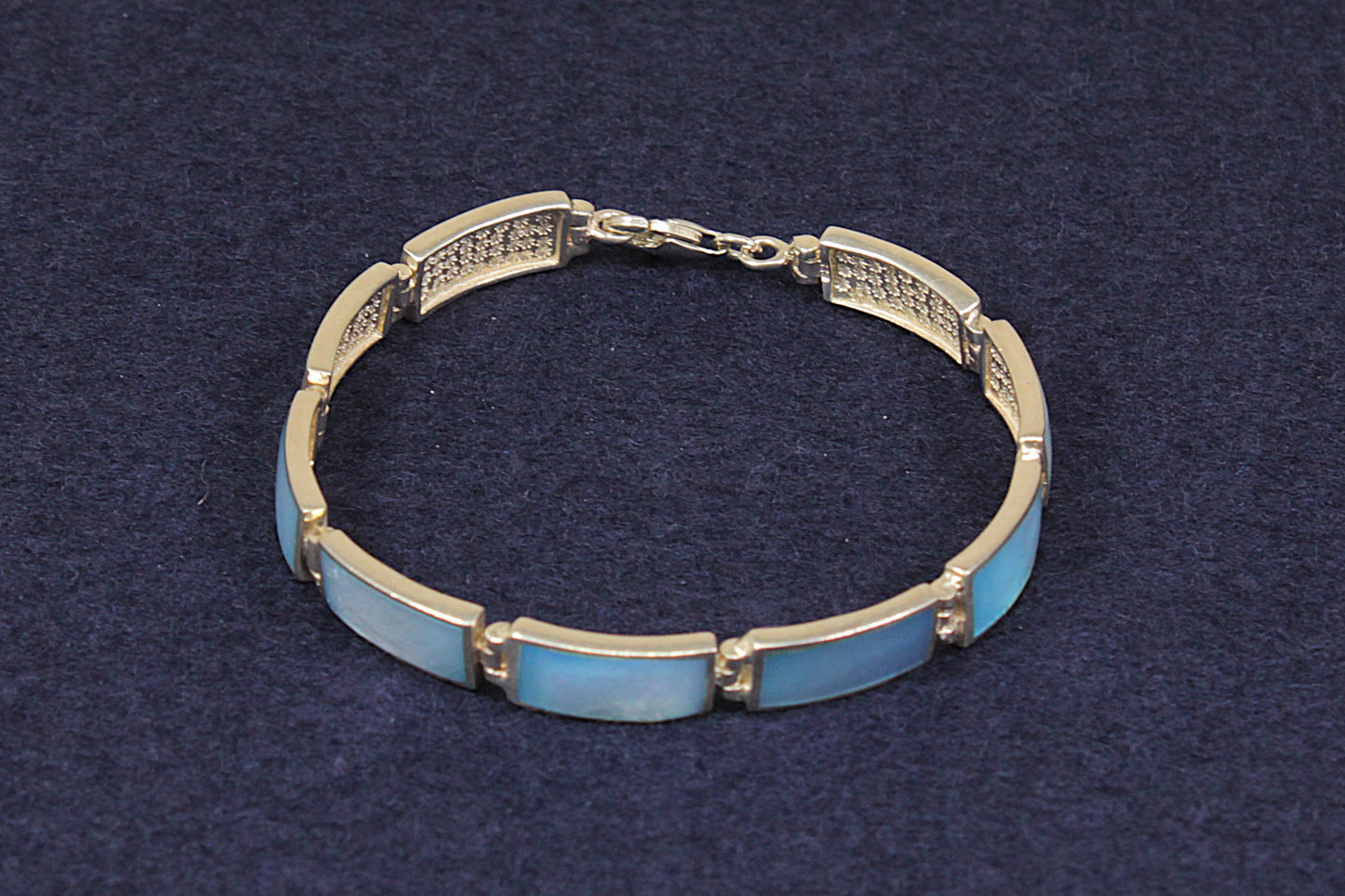 Stylish Sterling Silver & Mother of Pearl Link Bracelet