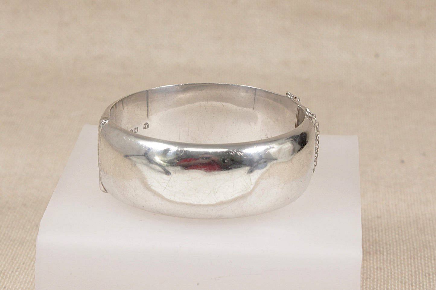 Stunning Vintage Sterling Silver Hinged Cuff Bangle Bracelet - 7"