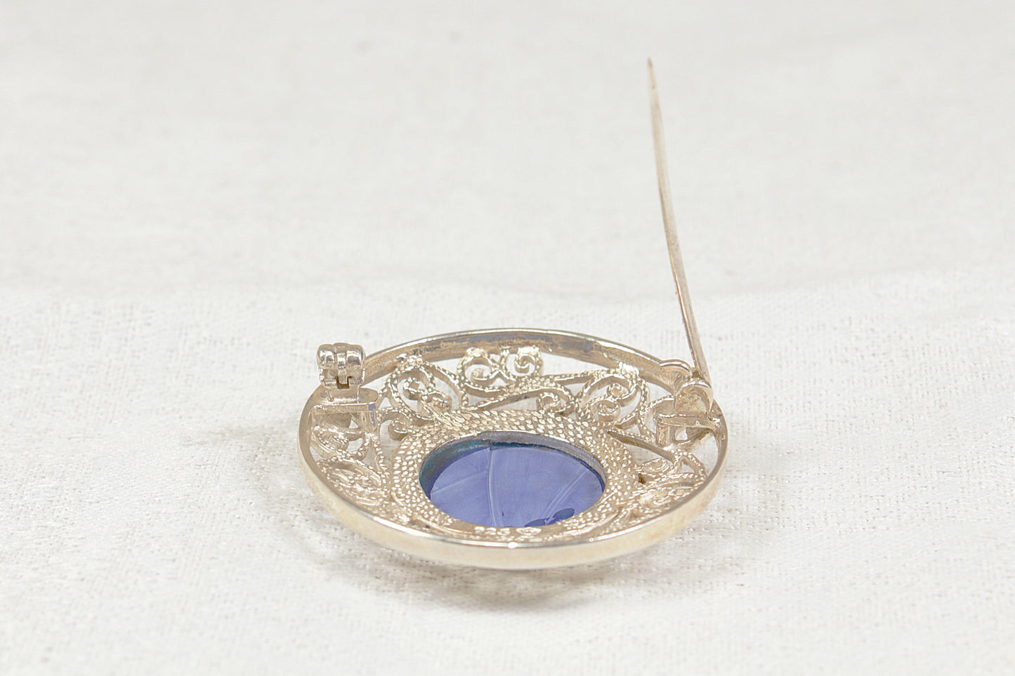 Impressive Sterling Silver Lapis Lazuli Celtic Style Brooch