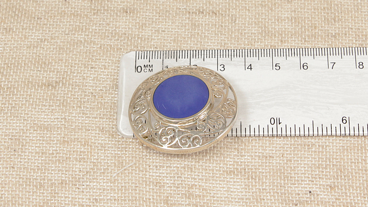 Impressive Sterling Silver Lapis Lazuli Celtic Style Brooch