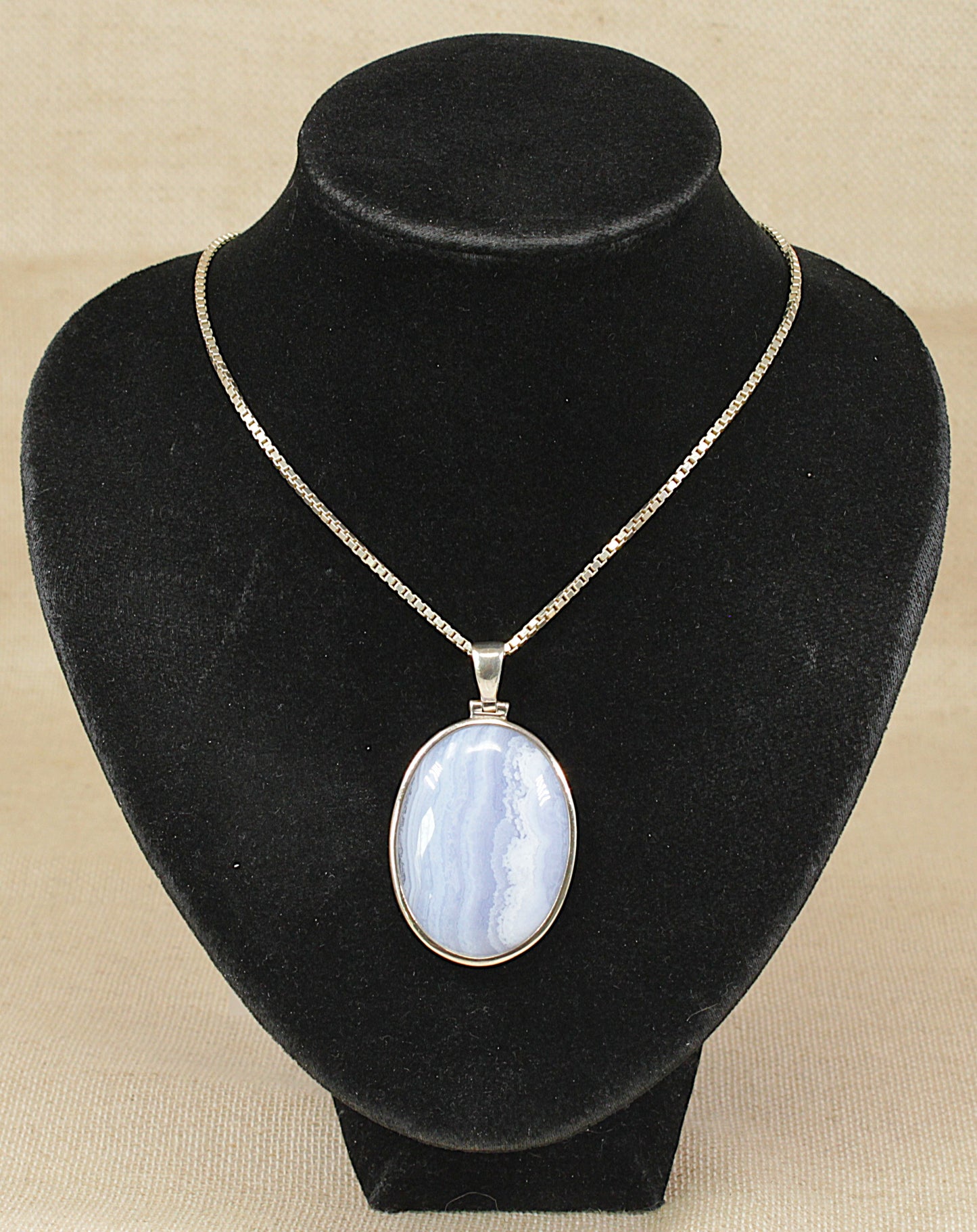 Sterling Silver Blue Lace Agate Pendant Necklace