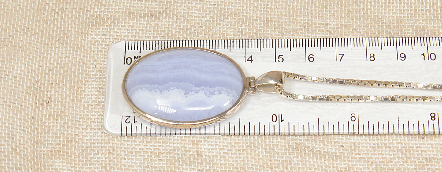 Sterling Silver Blue Lace Agate Pendant Necklace
