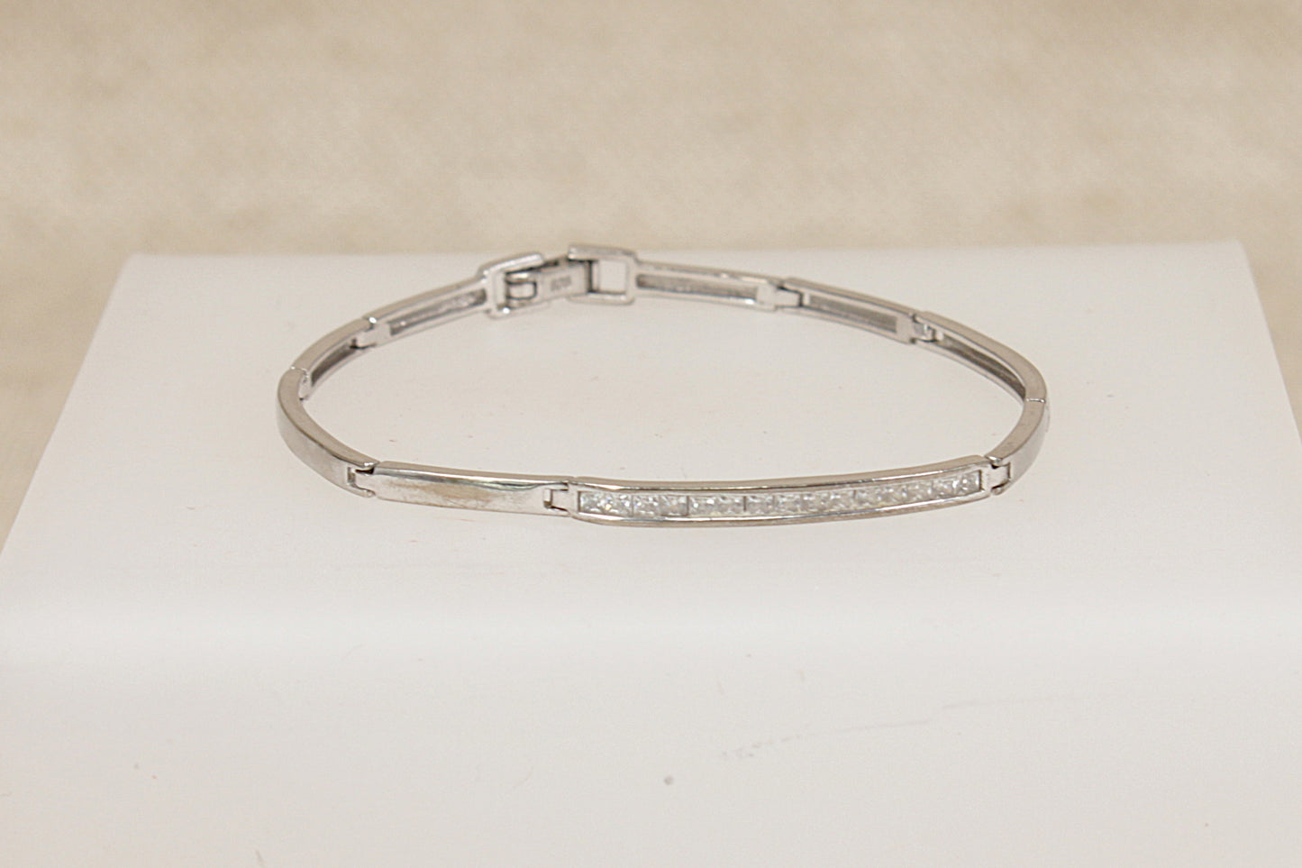 Charming Sterling Silver & White Crystal Link Bracelet