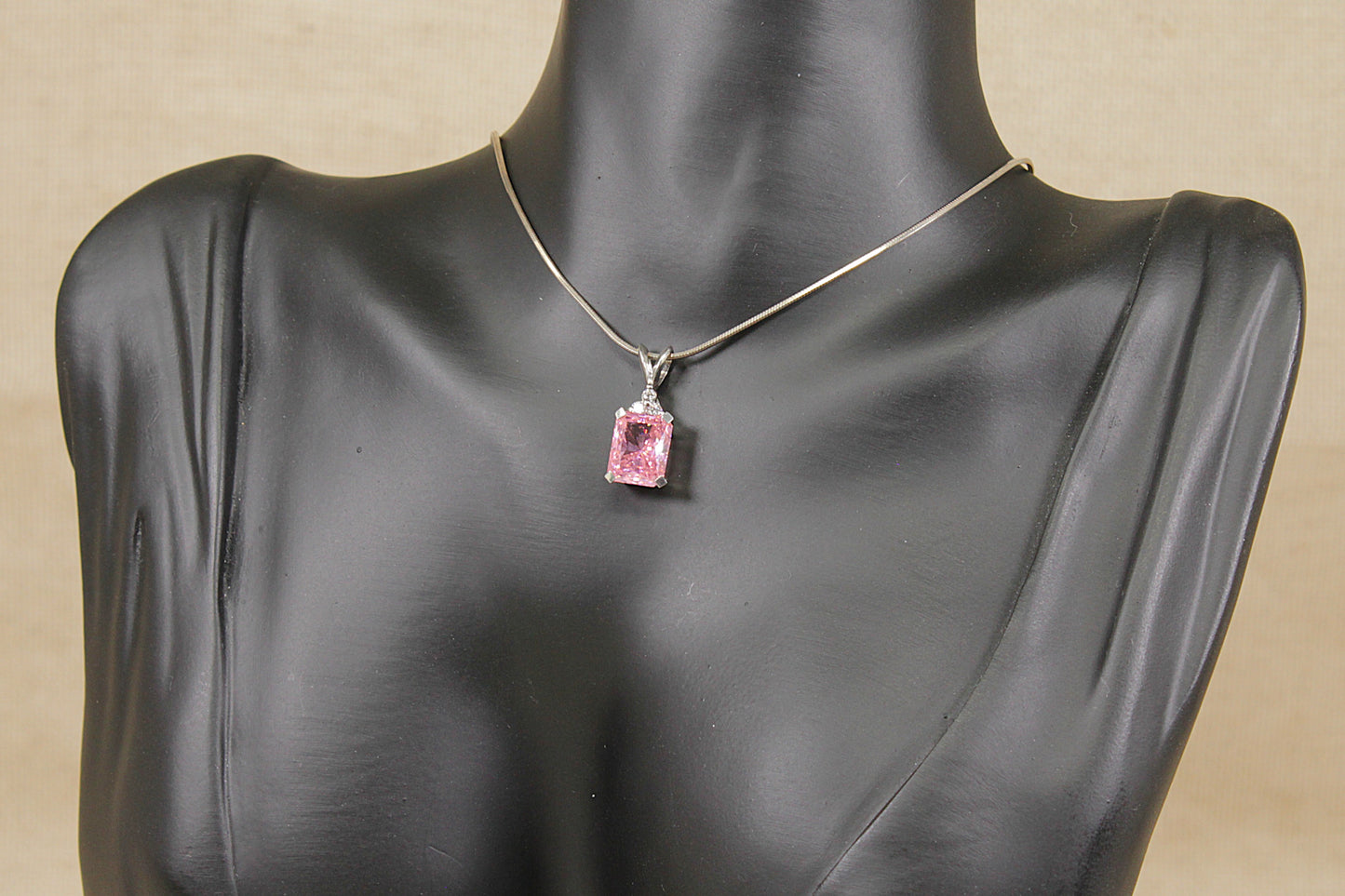Charming Sterling Silver Pink Crystal Pendant Necklace