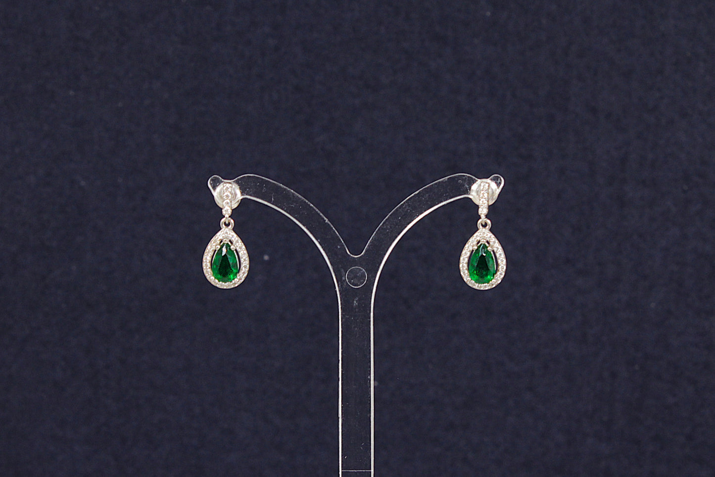 Pretty Sterling Silver Green Crystal Drop Earrings