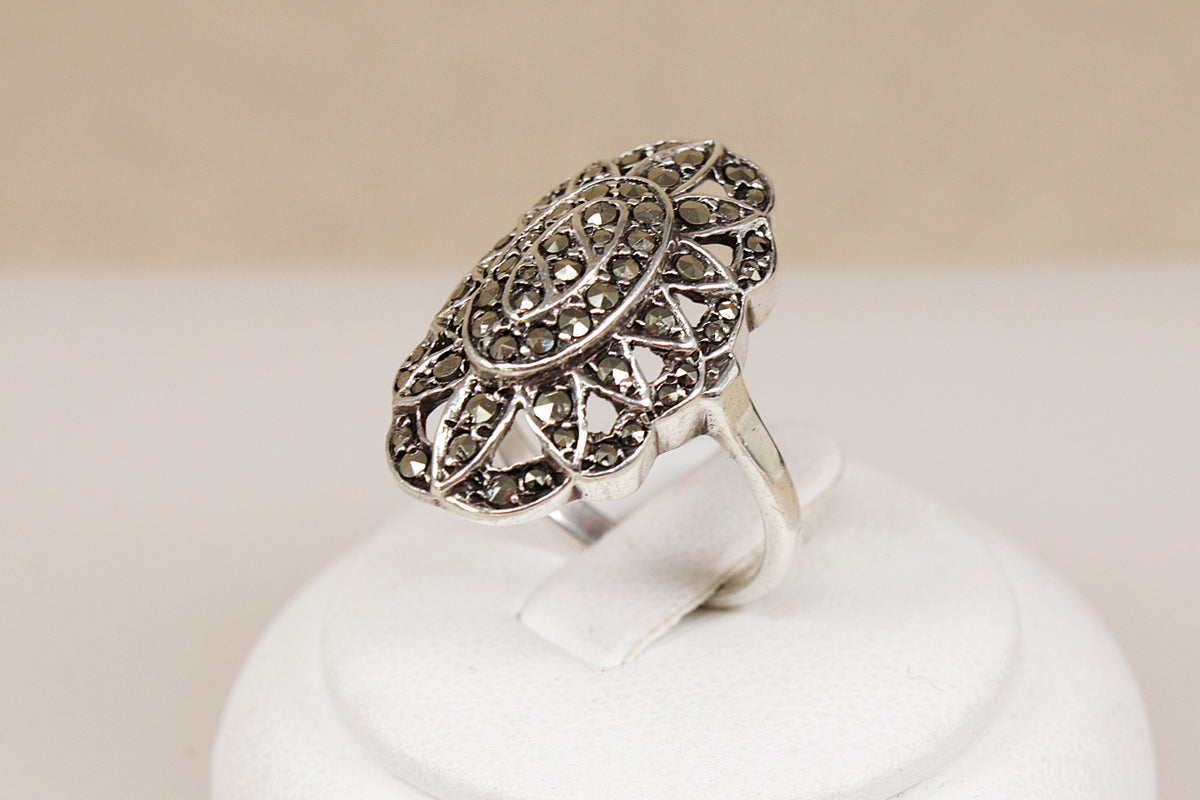 Art Deco Sterling Silver Marcasite Statement Ring