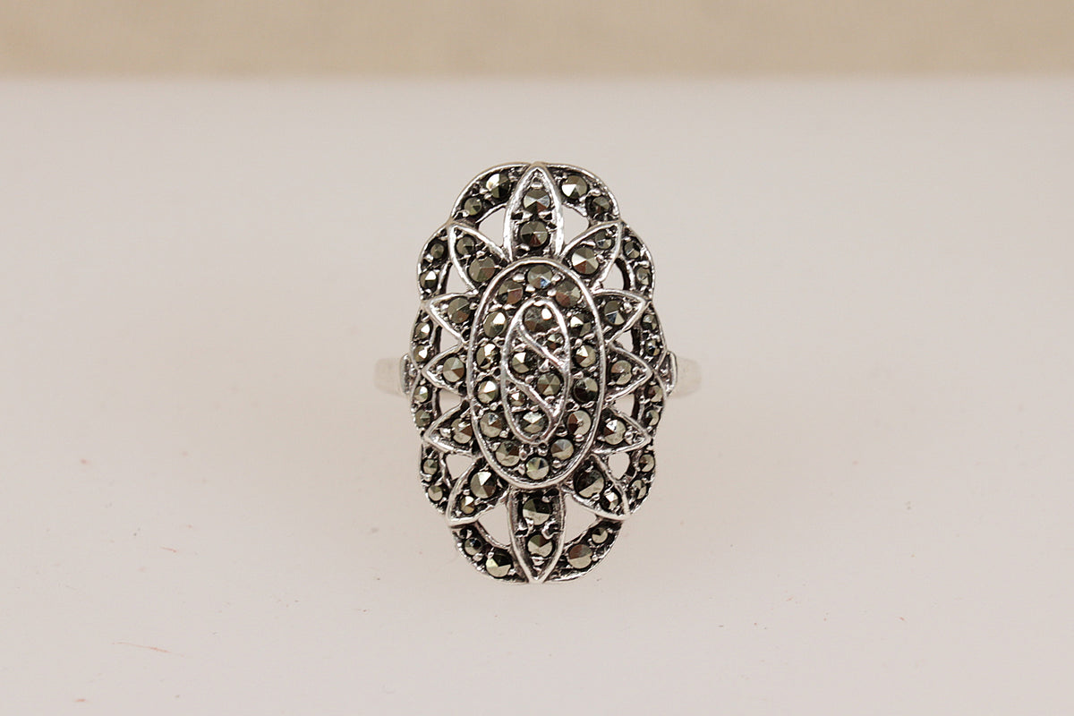 Art Deco Sterling Silver Marcasite Statement Ring