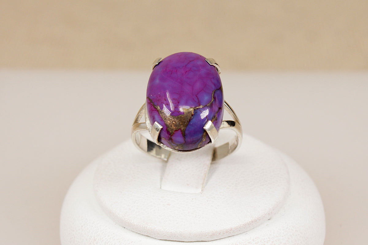 Sterling Silver Purple Agate Cabochon Statement Ring
