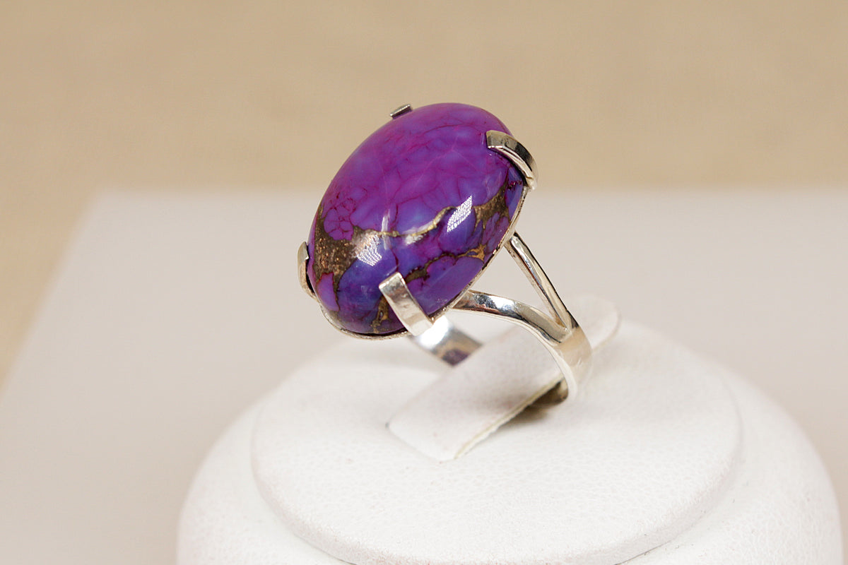 Sterling Silver Purple Agate Cabochon Statement Ring
