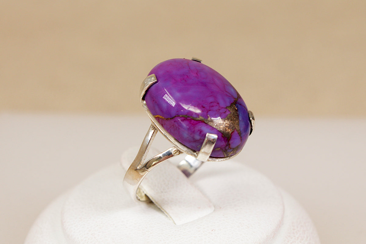 Sterling Silver Purple Agate Cabochon Statement Ring