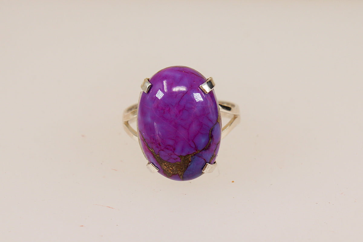 Sterling Silver Purple Agate Cabochon Statement Ring