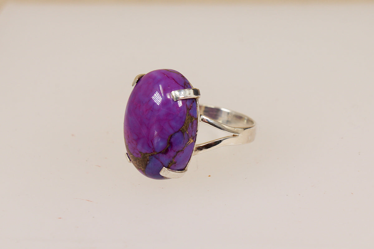 Sterling Silver Purple Agate Cabochon Statement Ring