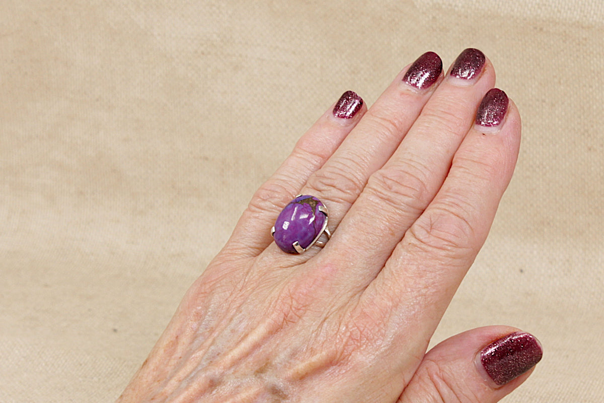 Sterling Silver Purple Agate Cabochon Statement Ring