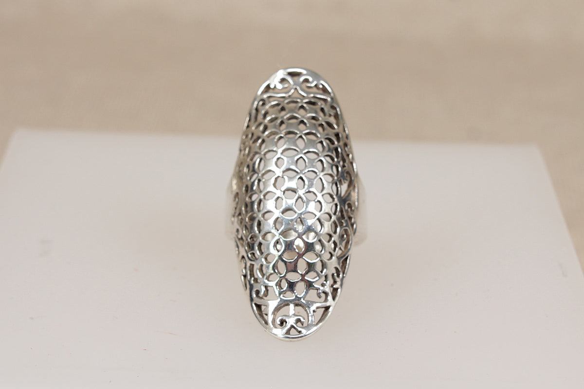 Large Heavy Sterling Silver Openwork Statement Ring