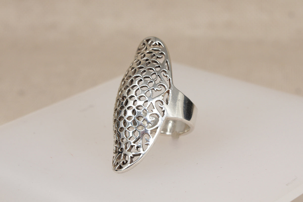 Large Heavy Sterling Silver Openwork Statement Ring