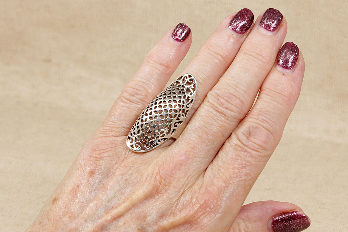 Large Heavy Sterling Silver Openwork Statement Ring