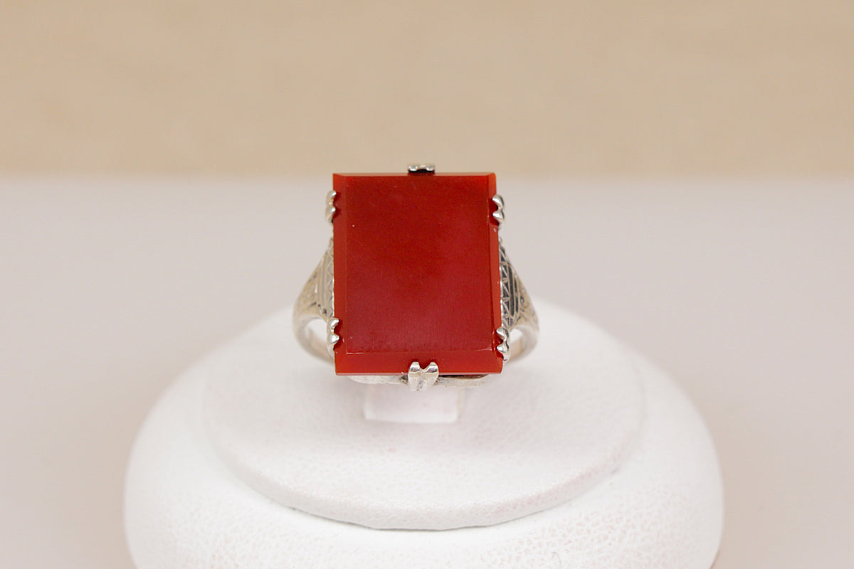Stunning Art Deco Sterling Silver Carnelian Ring
