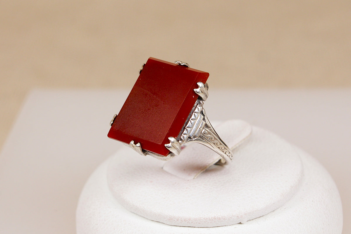 Stunning Art Deco Sterling Silver Carnelian Ring