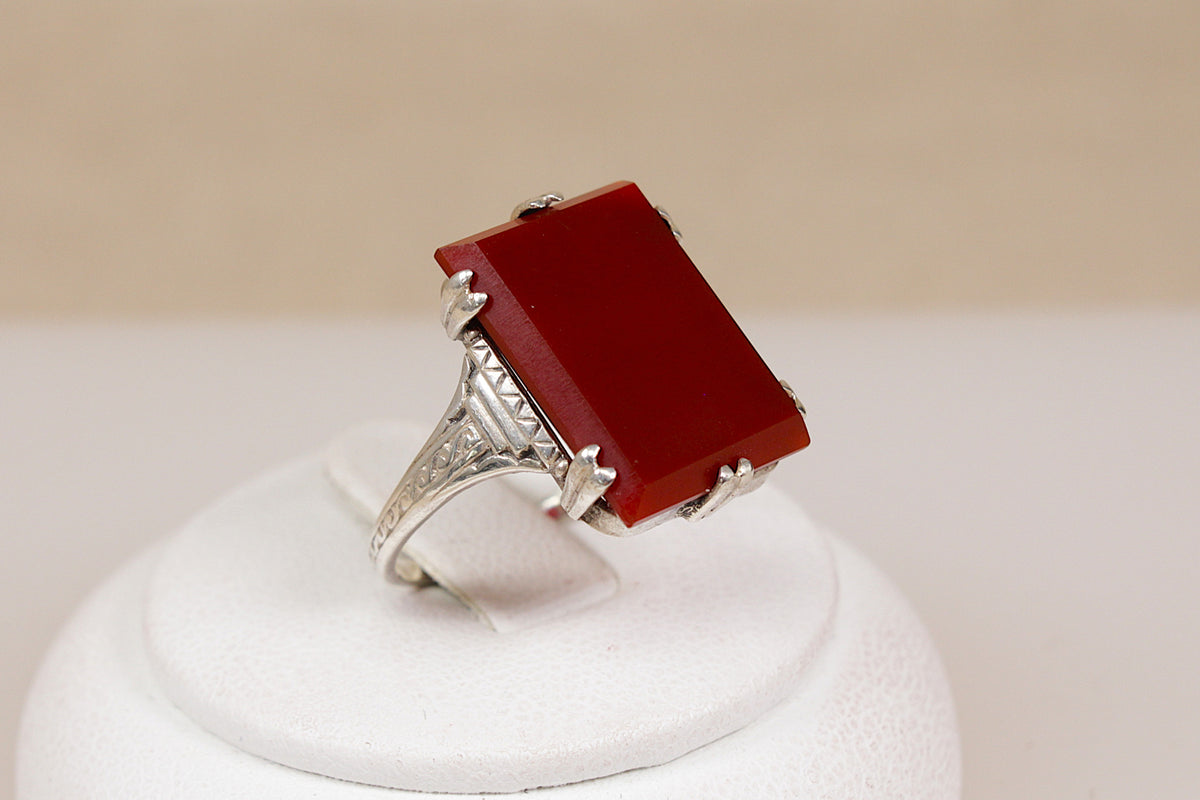 Stunning Art Deco Sterling Silver Carnelian Ring