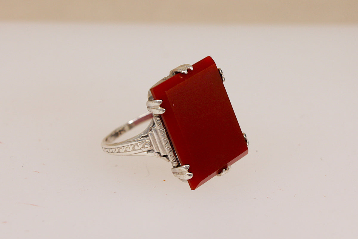 Stunning Art Deco Sterling Silver Carnelian Ring