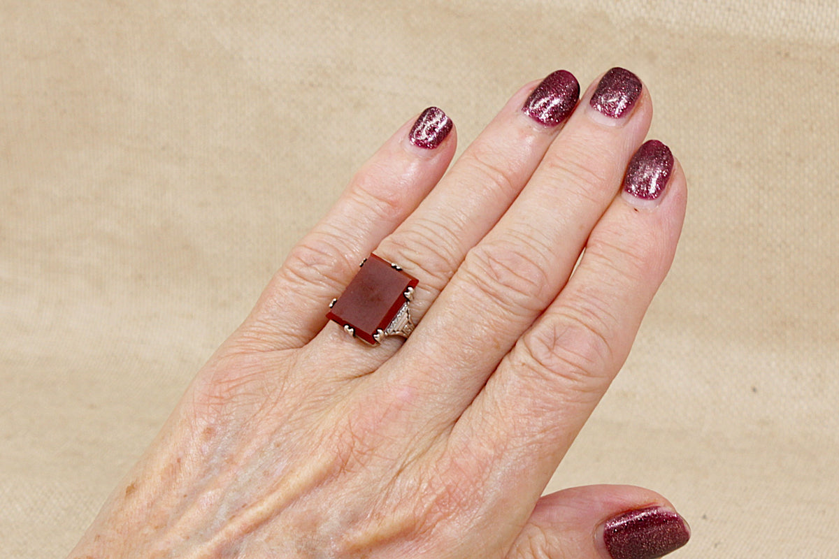 Stunning Art Deco Sterling Silver Carnelian Ring