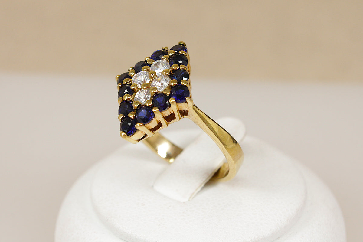 Beautiful Sterling Silver Gilt Sapphire & White Crystal Statement Ring