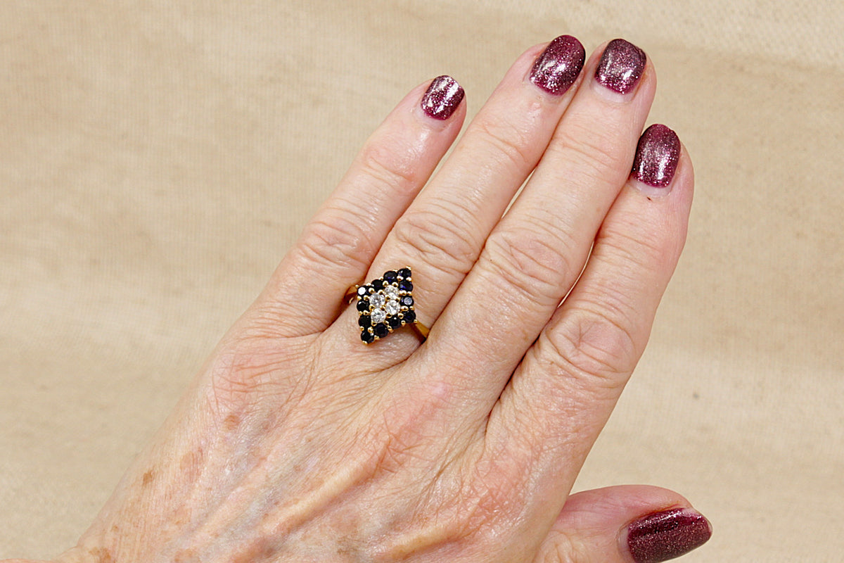 Beautiful Sterling Silver Gilt Sapphire & White Crystal Statement Ring