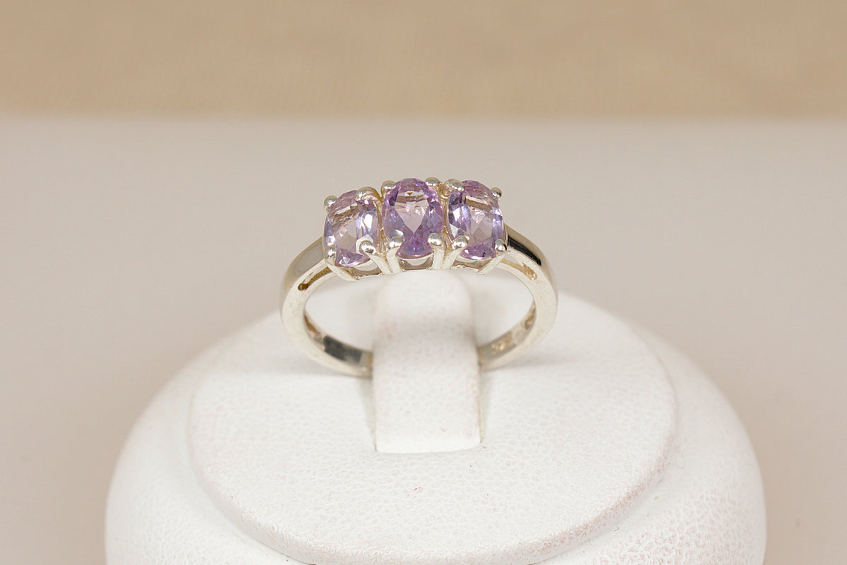 Classic Sterling Silver Amethyst ‘ Rose de France’ Trilogy Ring
