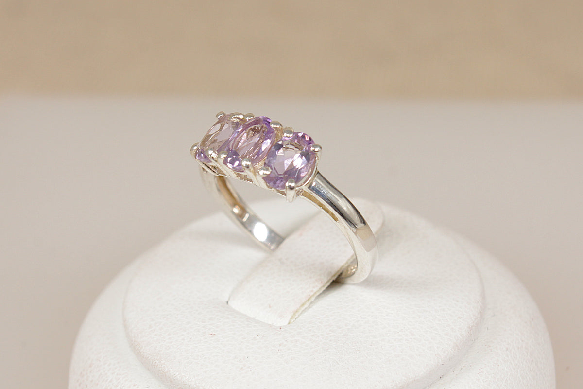 Classic Sterling Silver Amethyst ‘ Rose de France’ Trilogy Ring