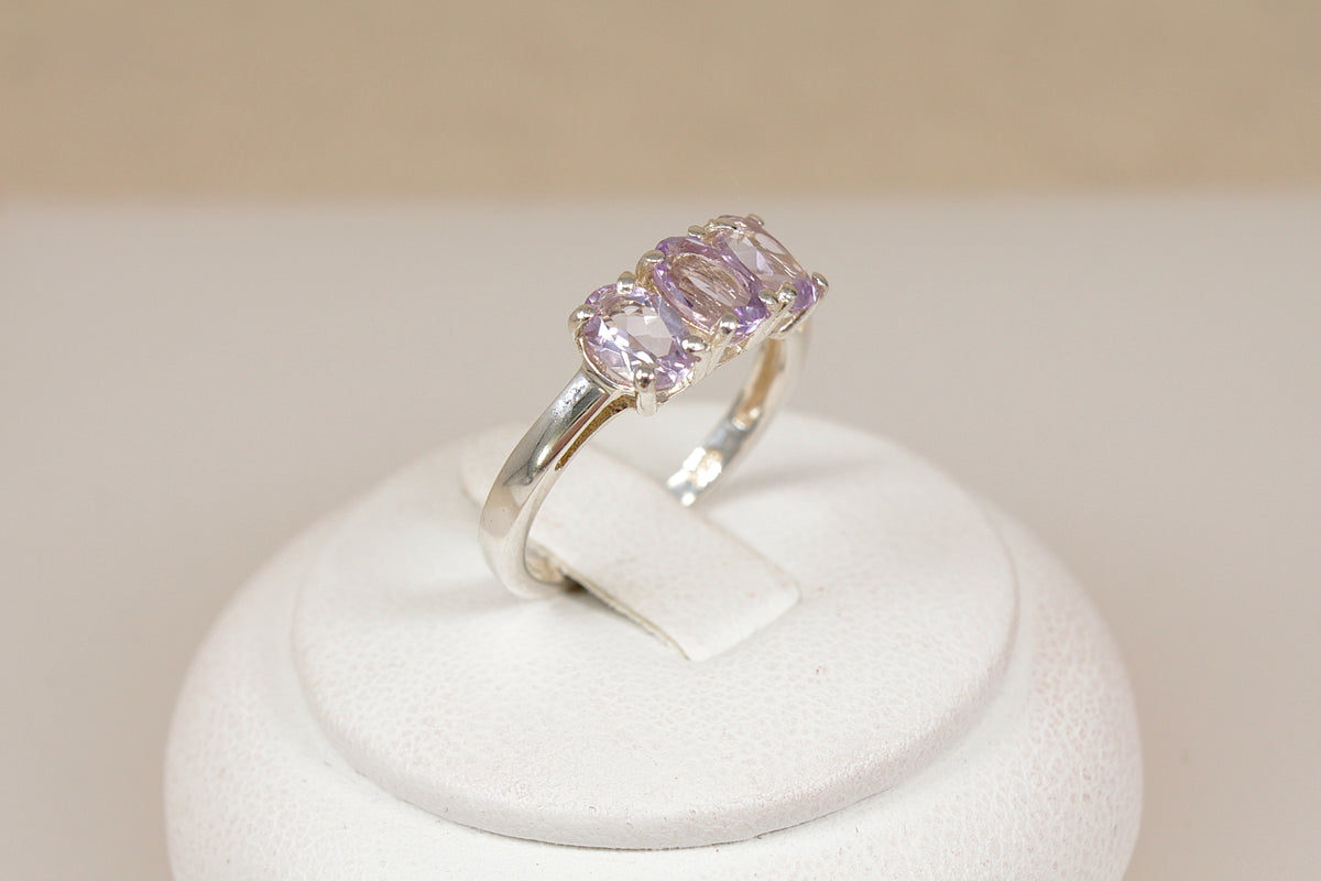 Classic Sterling Silver Amethyst ‘ Rose de France’ Trilogy Ring