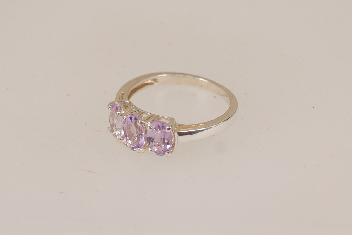 Classic Sterling Silver Amethyst ‘ Rose de France’ Trilogy Ring